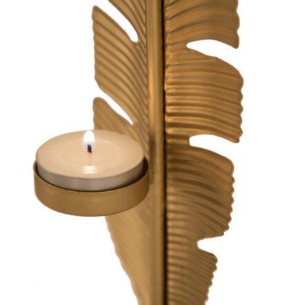 SCULTURA FOGLIA C/PORTA CANDELA GLAM CM 10X10X34 - immagine 7