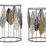 TAVOLINETTI IN FERRO E LEGNO FOGLIE COPPIA CM 38X55-33X50