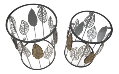 TAVOLINETTI IN FERRO E LEGNO FOGLIE COPPIA CM 38X55-33X50 - immagine 2