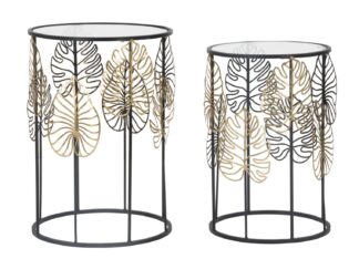 TAVOLINETTI FOGLIE GLAM COPPIA CM Ø 38X55-33X50