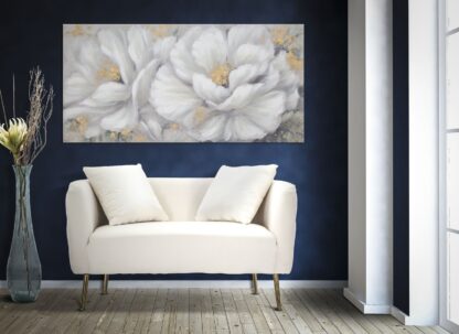 DIPINTO SU TELA WHITE/GOLD FLOWER CM 
140X3,7X70 - immagine 5