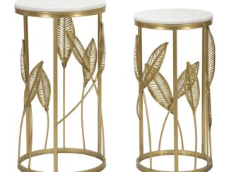 TAVOLINETTI LEAF COPPIA CM Ø 35X65,5-30X60,5
