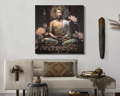 DIPINTO SU TELA BUDDHA -A- CM 100X3X100 - immagine 5