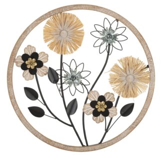 PANNELLO IN FERRO E LEGNO RAFFIA CM Ø 50X3