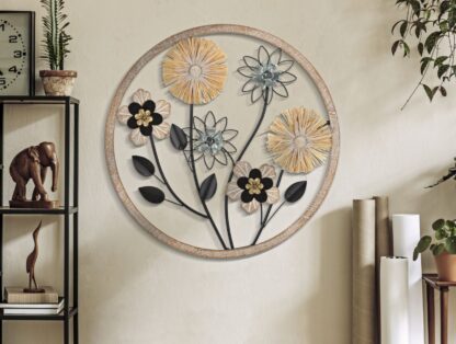 PANNELLO IN FERRO E LEGNO RAFFIA CM Ø 50X3 - immagine 5