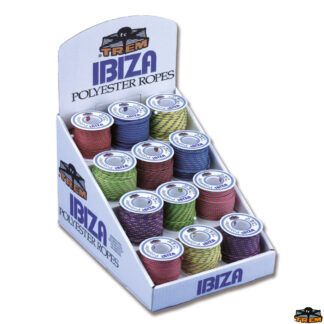 Trecce multiuso e corde elastiche  Espositore da tavolo completo di 24 bobine assortite in diametri e colori modello Ibiza Multicolor