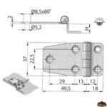 Ferramenta nautica  Cerniera inox AISI 316  67x37 mm a gomito