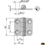 Ferramenta nautica  Cerniera inox 40x38 mm c/teflon anti rumore