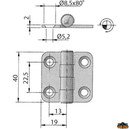 Ferramenta nautica  Cerniera inox 40x38 mm versione normale