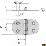 Ferramenta nautica  Cerniera inox 74x40 mm