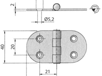 Ferramenta nautica  Cerniera inox 74x40 mm
