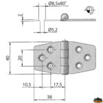 Ferramenta nautica  Cerniera inox 76x40 mm fulcro sotto
