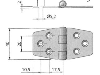 Ferramenta nautica  Cerniera inox 76x40 mm fulcro sotto