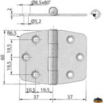 Ferramenta nautica  Cerniera inox 75x60 mm