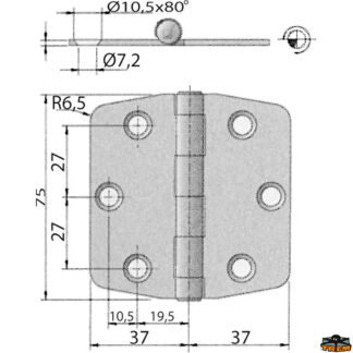 Ferramenta nautica  Cerniera inox 75x74 mm
