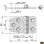 Ferramenta nautica  Cerniera inox 60x40 mm rovesciata