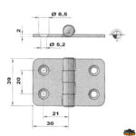 Ferramenta nautica  Cerniera inox 60x39 mm