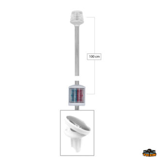 Luci di navigazione Easy led Asta fanale 360° a led Easy led estraibile in piano con fanale combi 225° e con base Lunar colore bianco