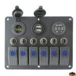 Materiale elettrico  Pannello elettrico con voltmetro + 2 usb + presa potenza