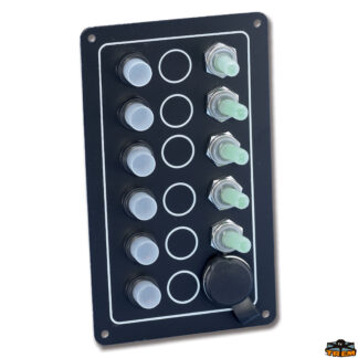 Materiale elettrico  Pannello di comando stagno in alluminio anodizzato nero con spia 5 interruttori + accendisigari