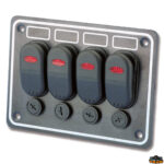Materiale elettrico  Pannello di comando stagno in alluminio anodizzato nero con spia 4 interruttori