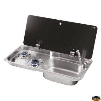 Cucina e stoviglie Piano cottura con coperchio in vetro temperato fumé modello FL1770 completa di piletta e rubinetti