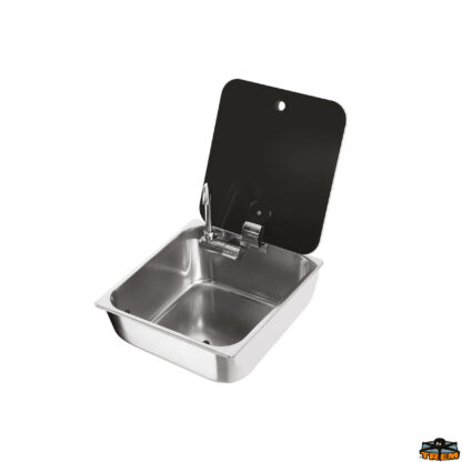 Cucina e stoviglie  Lavello rettangolare con rubinetto abbattibile e coperchio in vetro temperato fumé modello LR1760