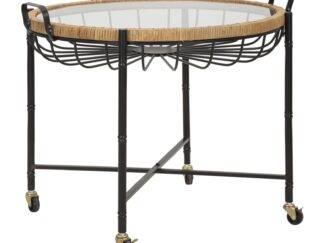 TAVOLINETTO CEBU C/VETRO E RUOTE CM 70,5X65X57