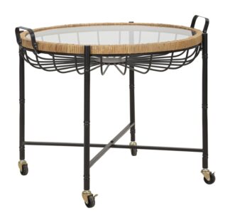 TAVOLINETTO CEBU C/VETRO E RUOTE CM 70,5X65X57