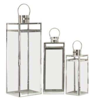 LANTERNE SILVER SET 3 PZ CM 22X22,5X70,5-18X18,5X50-14X14,5X38