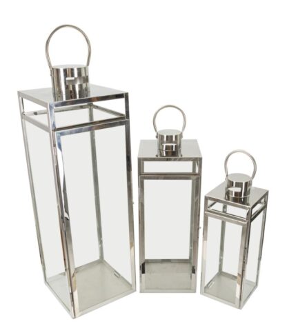 LANTERNE SILVER SET 3 PZ CM 22X22,5X70,5-18X18,5X50-14X14,5X38 - immagine 2
