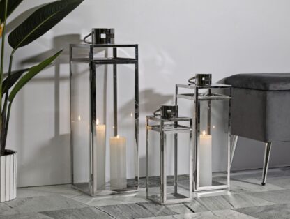 LANTERNE SILVER SET 3 PZ CM 22X22,5X70,5-18X18,5X50-14X14,5X38 - immagine 6