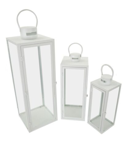 LANTERNE WHITE SET 3 PZ CM 22X22X66-18X18X49,5-14X14X39 - immagine 2