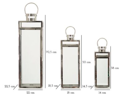 LANTERNE SILVER SET 3 PZ CM 22X22,5X70,5-18X18,5X50-14X14,5X38 - immagine 7