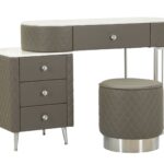 TOELETTA SHARON GRIGIA C/PUFF GAMBE ARGENTO CM 120X40X75 (MISURA PUFF Ø36X39) stile GLAM