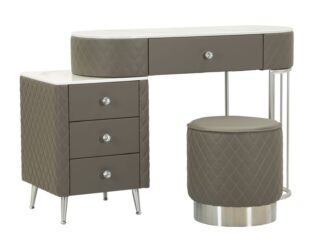 TOELETTA SHARON GRIGIA C/PUFF GAMBE ARGENTO CM 120X40X75 (MISURA PUFF Ø36X39)