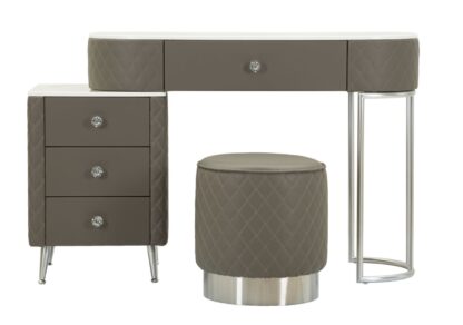 TOELETTA SHARON GRIGIA C/PUFF GAMBE ARGENTO CM 120X40X75 (MISURA PUFF Ø36X39) - immagine 2