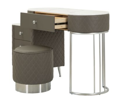 TOELETTA SHARON GRIGIA C/PUFF GAMBE ARGENTO CM 120X40X75 (MISURA PUFF Ø36X39) - immagine 3