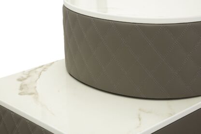 TOELETTA SHARON GRIGIA C/PUFF GAMBE ARGENTO CM 120X40X75 (MISURA PUFF Ø36X39) - immagine 6