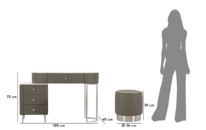 TOELETTA SHARON GRIGIA C/PUFF GAMBE ARGENTO CM 120X40X75 (MISURA PUFF Ø36X39) - immagine 12