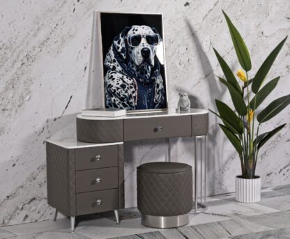 TOELETTA SHARON GRIGIA C/PUFF GAMBE ARGENTO CM 120X40X75 (MISURA PUFF Ø36X39) - immagine 11