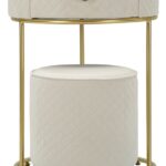 COMODINO/TOLETTA C/PUFF VELLIT CREMA CM Ø 52X70 - Ø 36X39