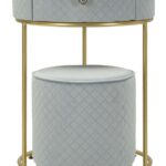 COMODINO/TOLETTA C/PUFF VELLIT CELESTE CM Ø 52X70 - Ø 36X39