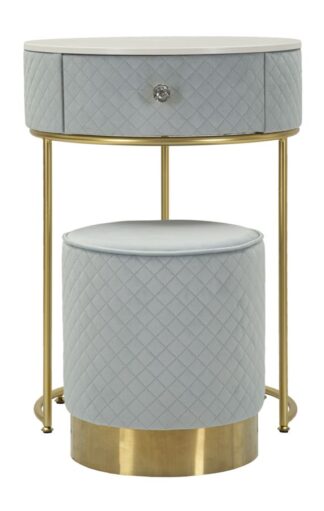 COMODINO/TOLETTA C/PUFF VELLIT CELESTE CM Ø 52X70 - Ø 36X39