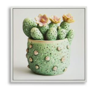 STAMPA SU TELA LACCATA C/CORNICE VASETTO CACTUS -A- CM 40X2,8X40