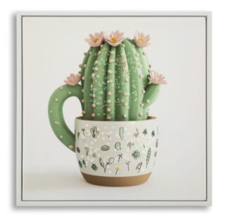 STAMPA SU TELA LACCATA C/CORNICE VASETTO CACTUS -B- CM 40X2,8X40