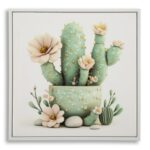 STAMPA SU TELA LACCATA C/CORNICE VASETTO CACTUS -D- CM 40X2,8X40