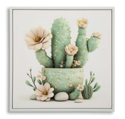 STAMPA SU TELA LACCATA C/CORNICE VASETTO CACTUS -D- CM 40X2,8X40