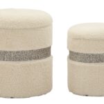PUFF C/CONTENITORE SAINT-MORITZ CREMA SET 2 PZ CM Ø 40X47-32X38 stile MODERN