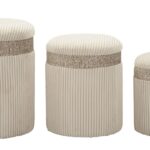 PUFF C/CONTENITORE CORTINA CREMA SET 3 PZ CM Ø 40,5X49,5-35X42-31X38